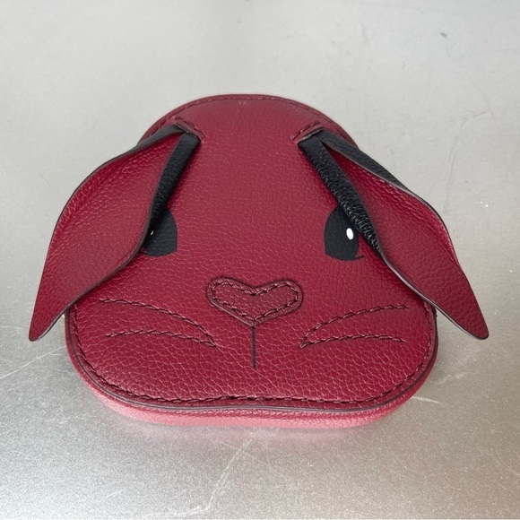 NEW! FOSSIL SOFIA Red Bunny Coin Purse Wallet Leather Zip - Picture 1 of 6